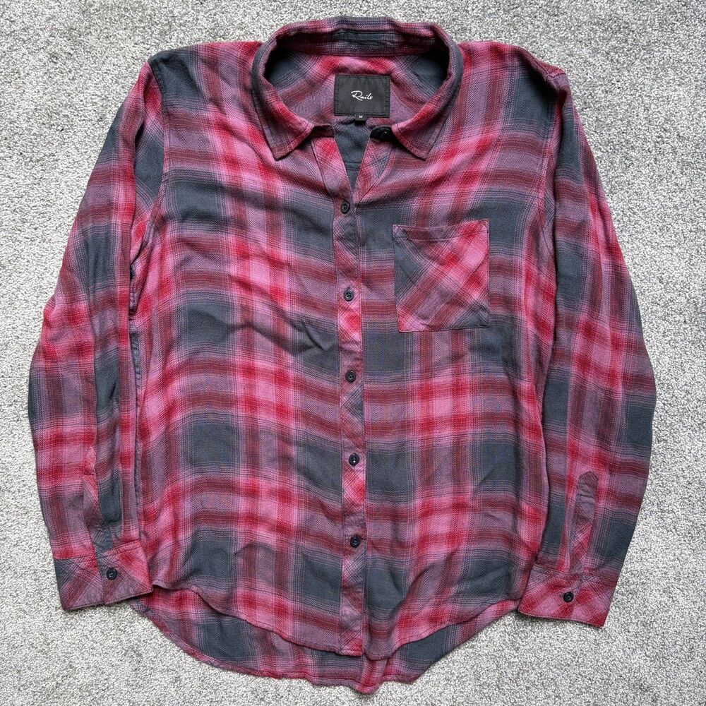 RAILS Women's Plaid Cotton Button Down Pocket Pink, Red and Grey SZ M